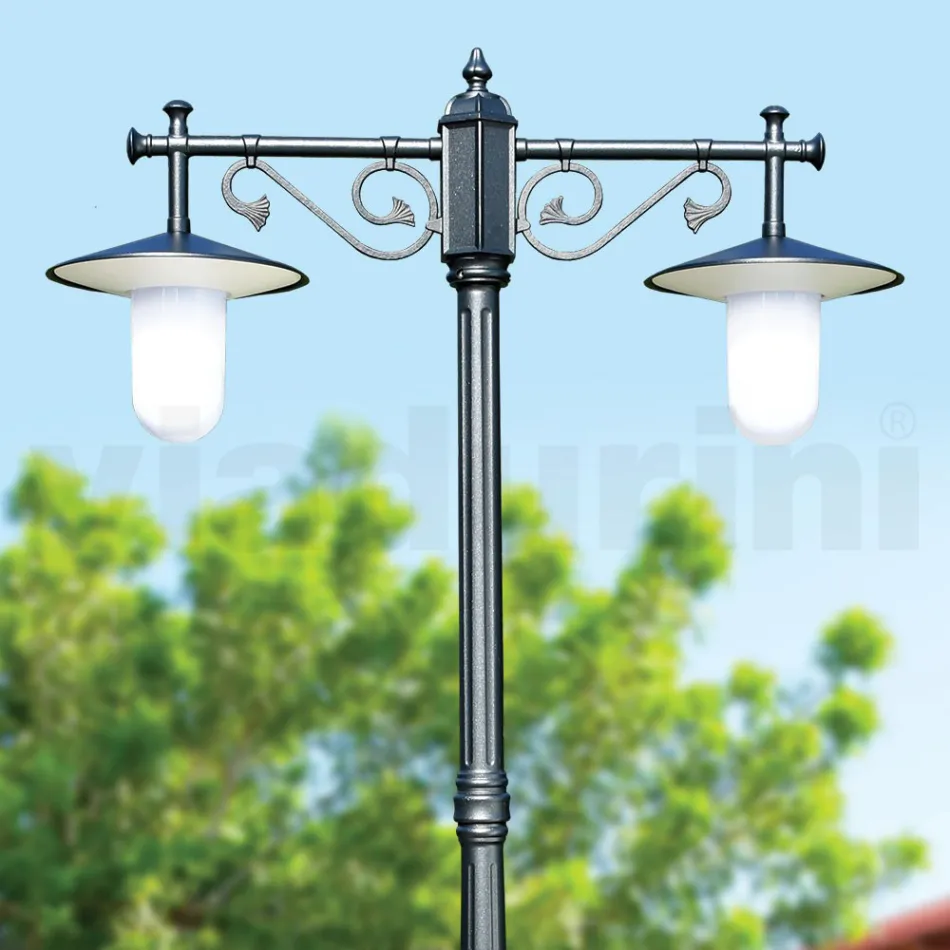 Lamppost 2 Lights Vintage Style in Grey Aluminium Made in Italy - Belen Viadurini