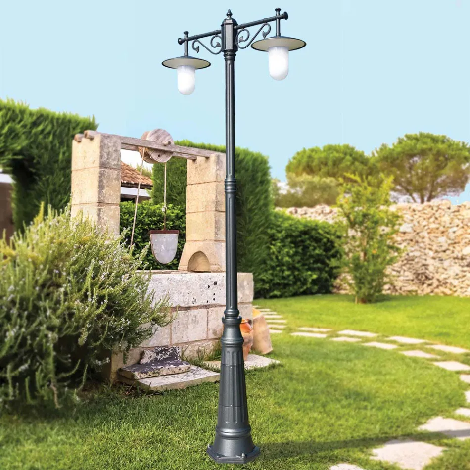 Lamppost 2 Lights Vintage Style in Grey Aluminium Made in Italy - Belen Viadurini
