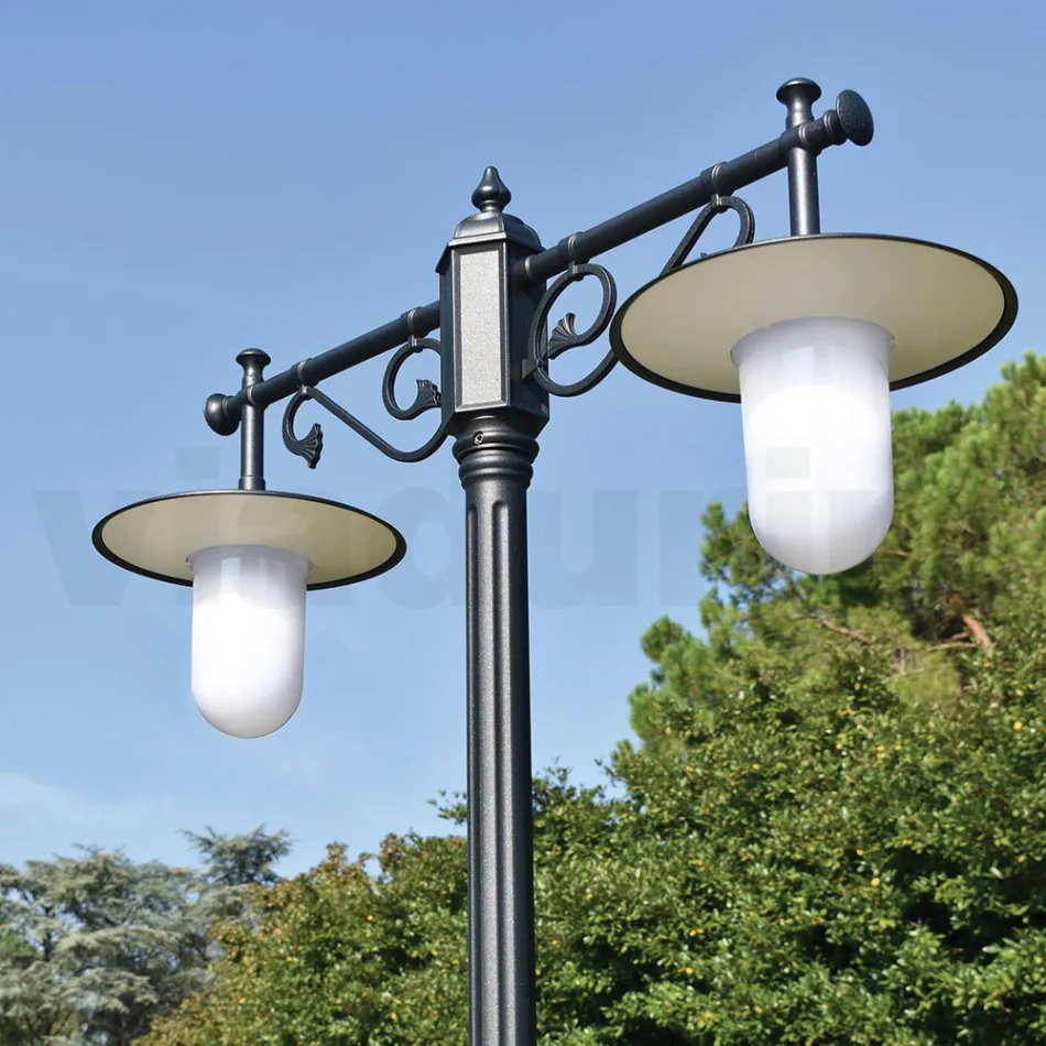 Lamppost 2 Lights Vintage Style in Grey Aluminium Made in Italy - Belen Viadurini