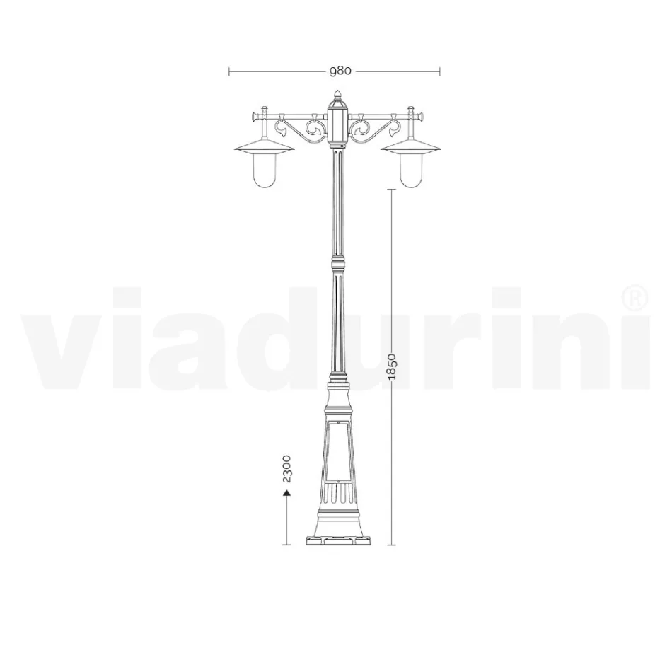 Lamppost 2 Lights Vintage Style in Grey Aluminium Made in Italy - Belen Viadurini