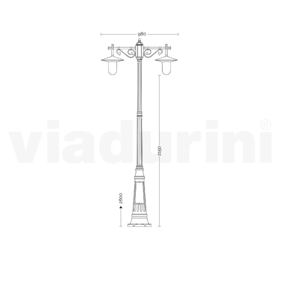 Lamppost 2 Lights Vintage Style in Grey Aluminium Made in Italy - Belen Viadurini