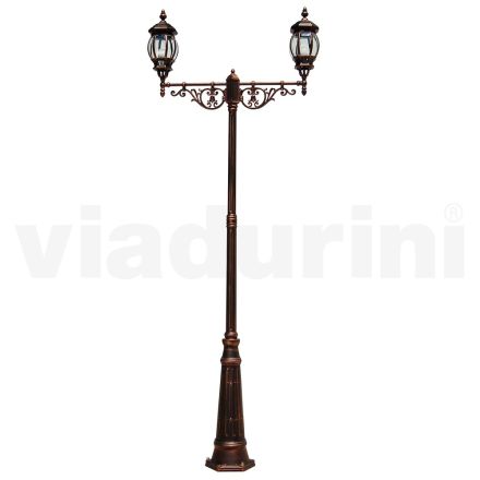 Lamppost 2 Lights Vintage Style in Aluminium Made in Italy - Leona Viadurini
