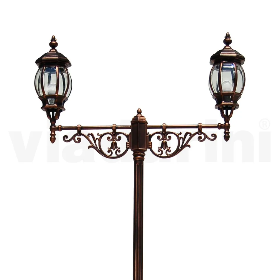 Lamppost 2 Lights Vintage Style in Aluminium Made in Italy - Leona Viadurini
