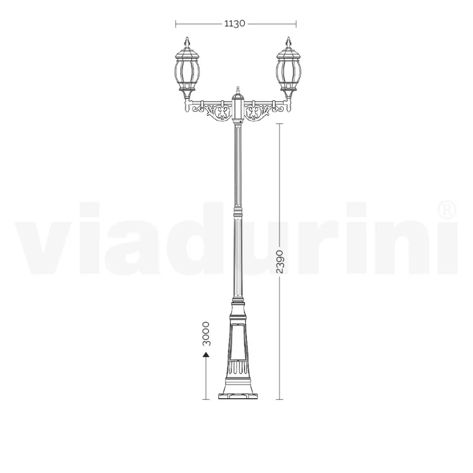 Lamppost 2 Lights Vintage Style in Aluminium Made in Italy - Leona Viadurini