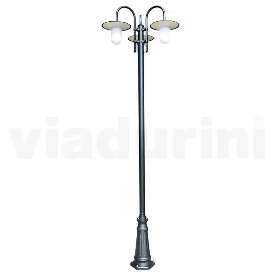 Lamppost 3 Lights Vintage Style in Grey Aluminium Made in Italy - Belen Viadurini