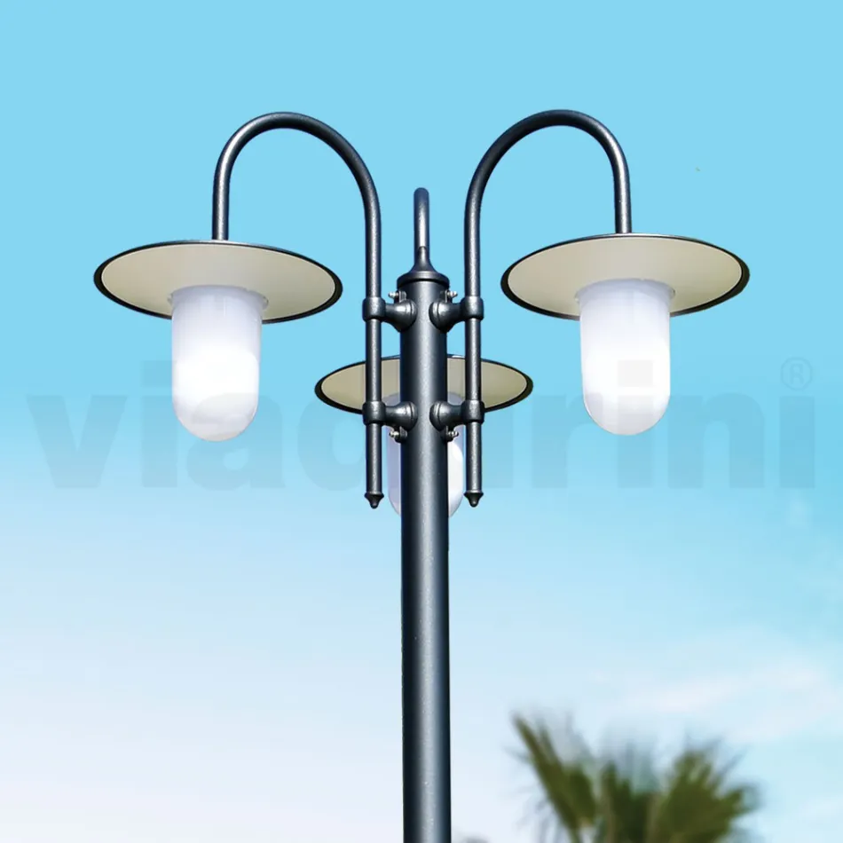 Lamppost 3 Lights Vintage Style in Grey Aluminium Made in Italy - Belen Viadurini