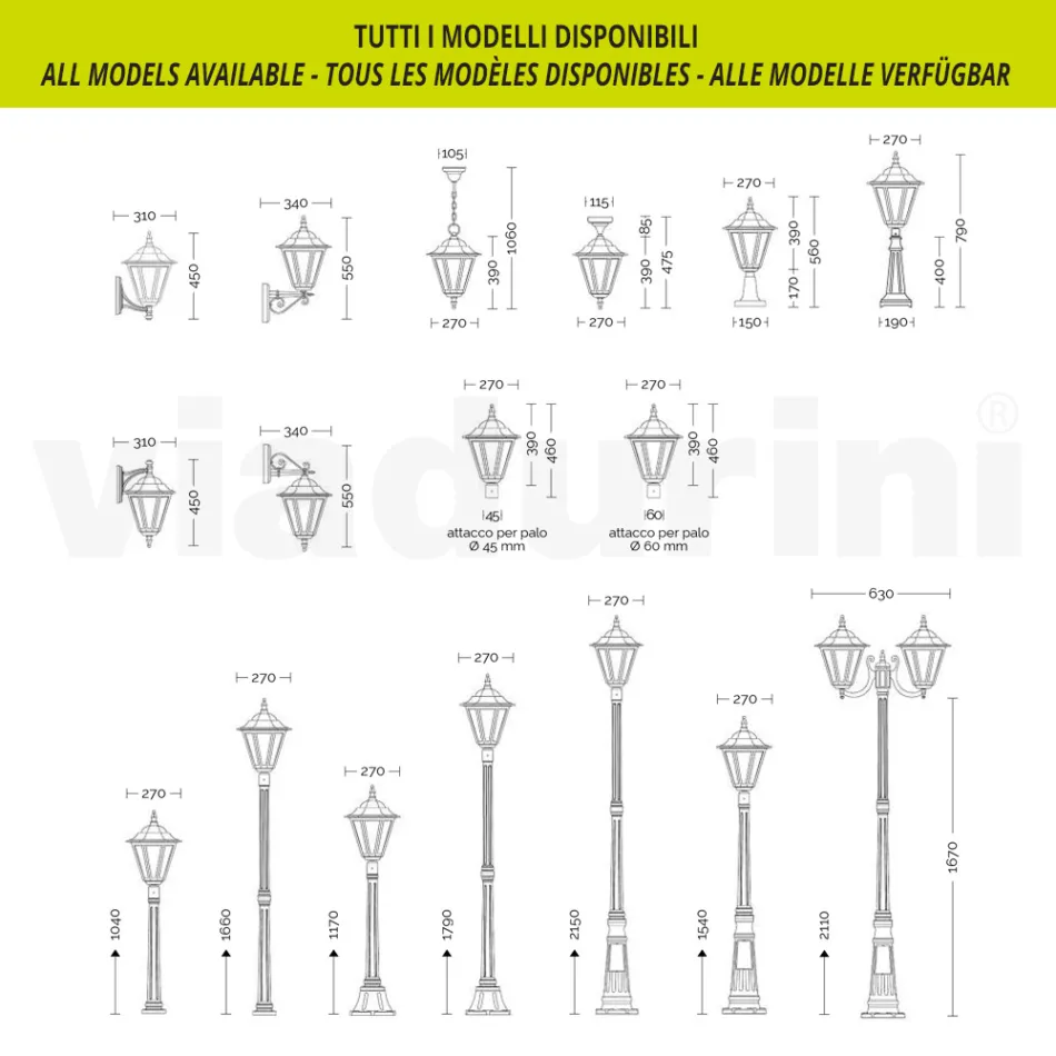 117 cm tall garden lamp in glass and 5 aluminium finishes - Pinako Viadurini