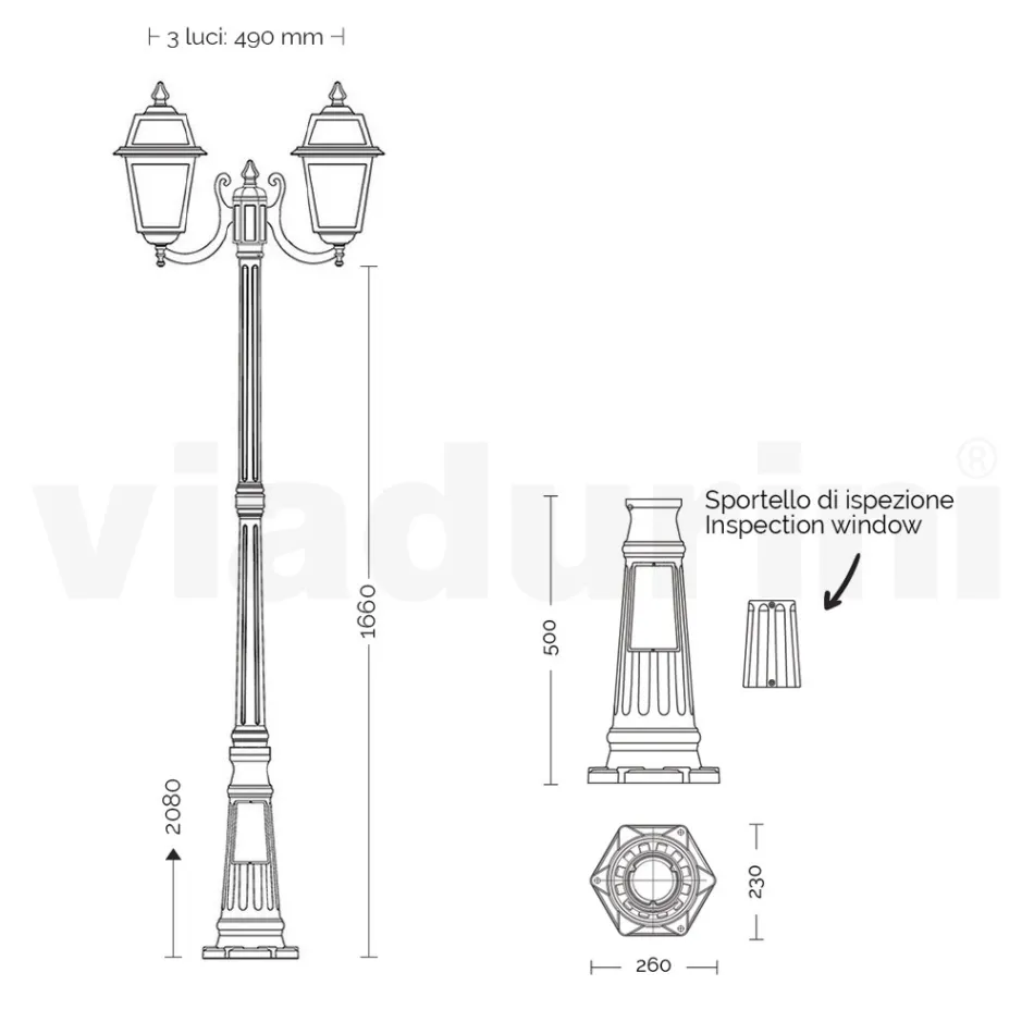 208 cm tall garden lamp in Anthracite Aluminium and Sandblasted Glass - Elric Viadurini