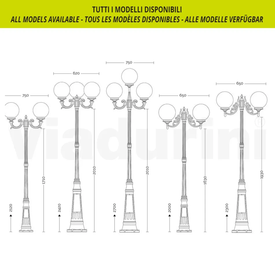208 cm tall street lamp in Acrylic and Anthracite Aluminium Made in Italy - Trovaantracite Viadurini