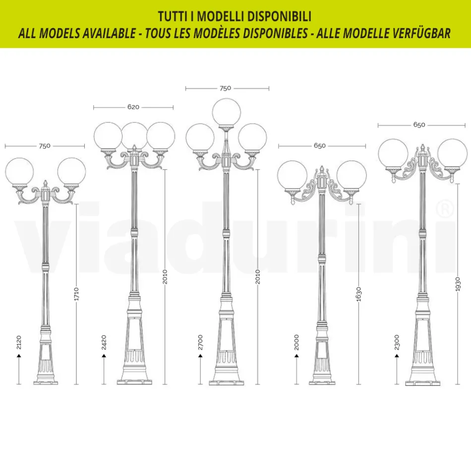 212 cm tall street lamp in black acrylic and aluminium made in Italy - Trovanero Viadurini