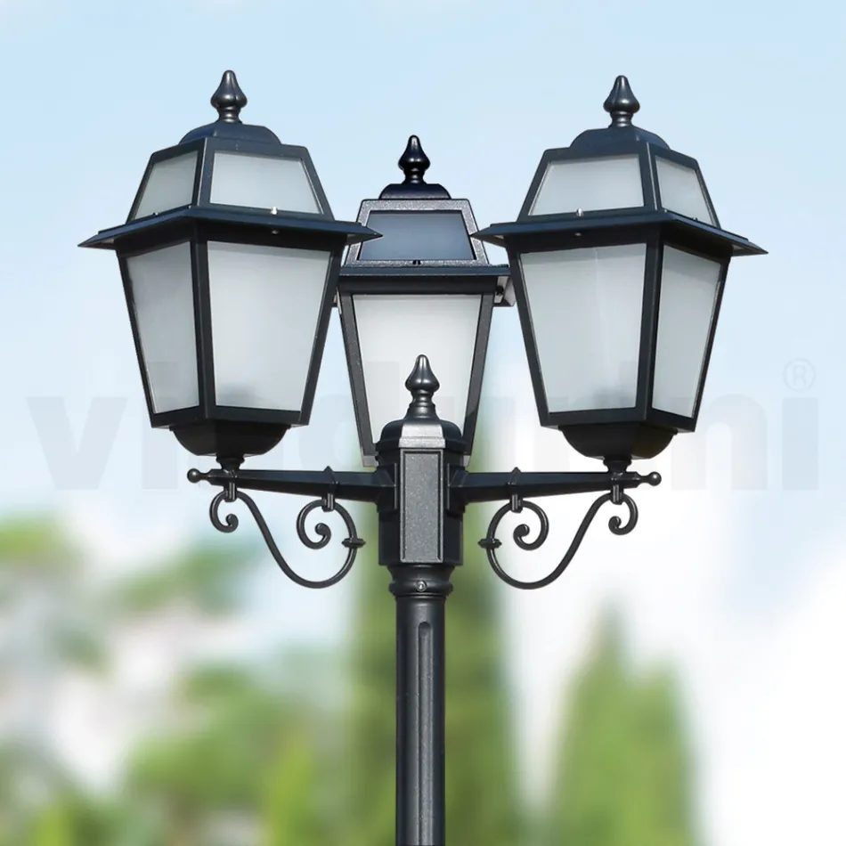 Garden lamppost 219 cm high in Anthracite Aluminium and Sandblasted Glass - Elric Viadurini