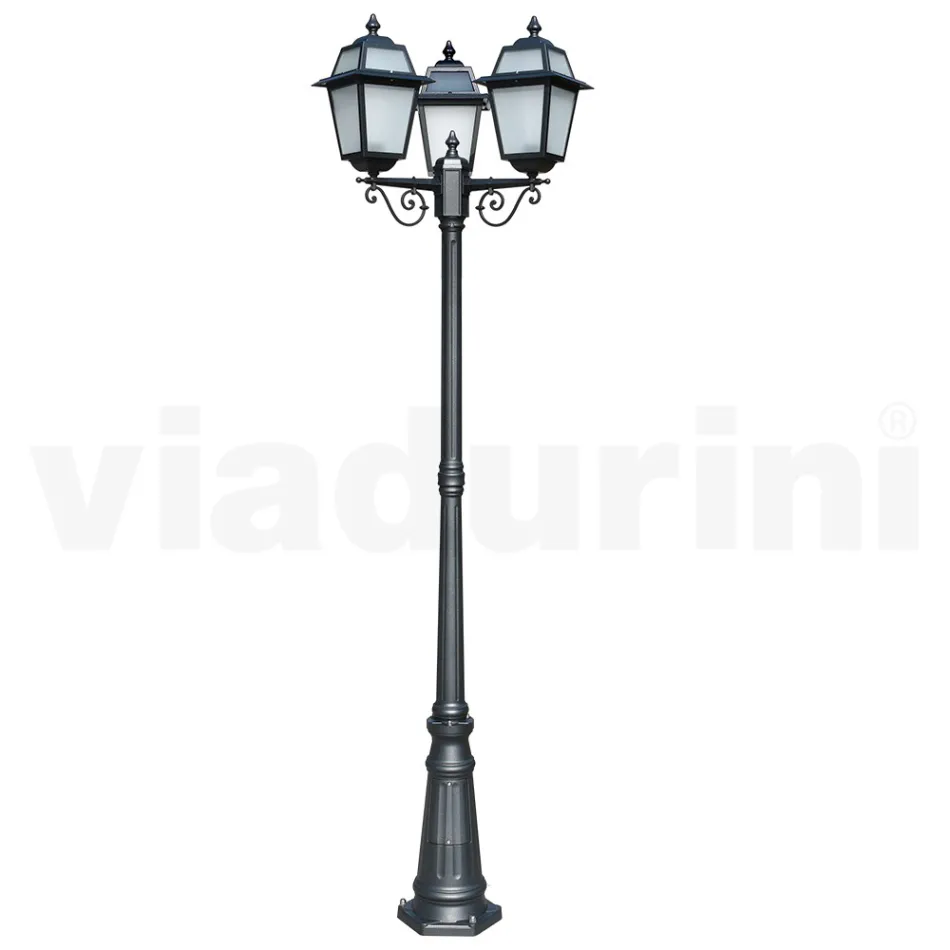 Garden lamppost 219 cm high in Anthracite Aluminium and Sandblasted Glass - Elric Viadurini