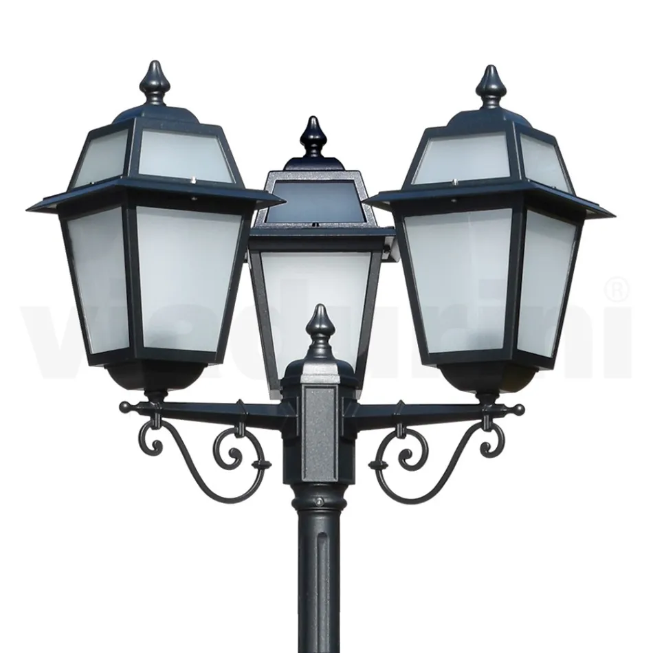 Garden lamppost 219 cm high in Anthracite Aluminium and Sandblasted Glass - Elric Viadurini