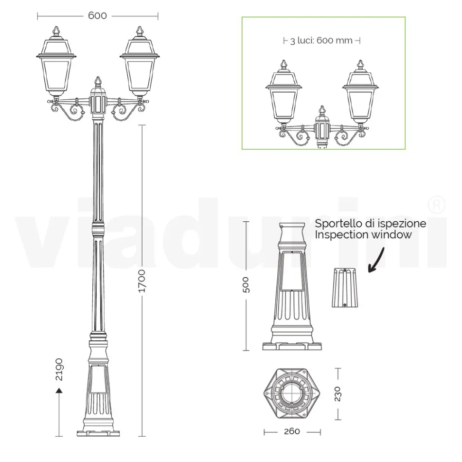 Garden lamppost 219 cm high in Anthracite Aluminium and Sandblasted Glass - Elric Viadurini