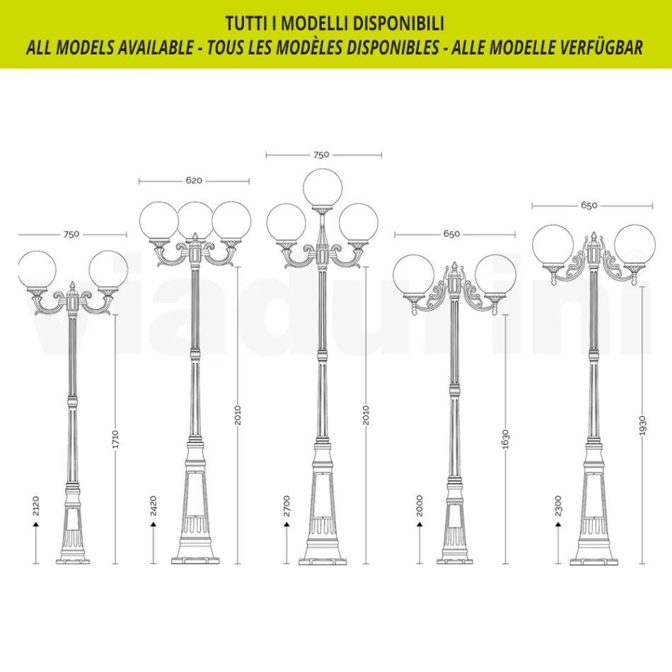 230 cm high street lamp in white acrylic and aluminium made in Italy - Trovabianco Viadurini