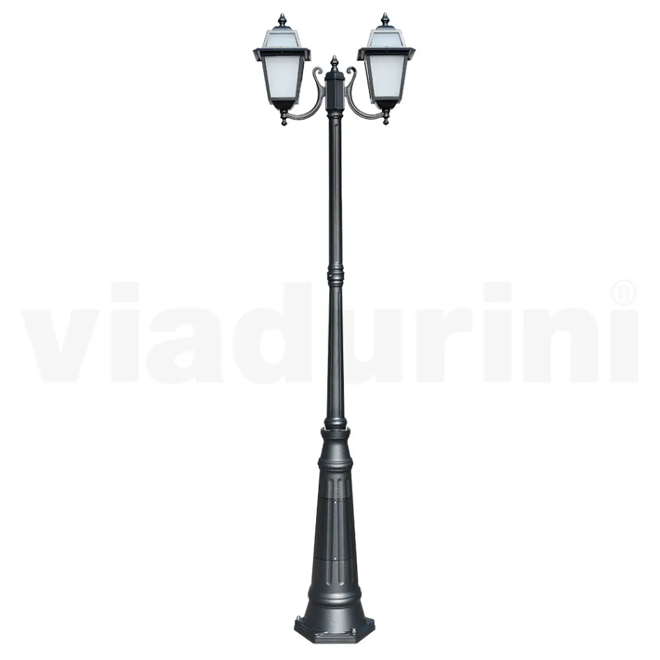 Garden lamppost 238 cm high in Anthracite Aluminium and Sandblasted Glass - Elric Viadurini