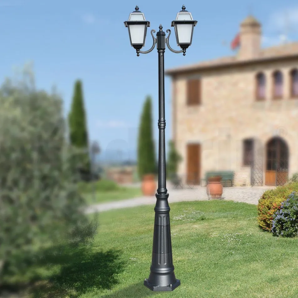 Garden lamppost 238 cm high in Anthracite Aluminium and Sandblasted Glass - Elric Viadurini