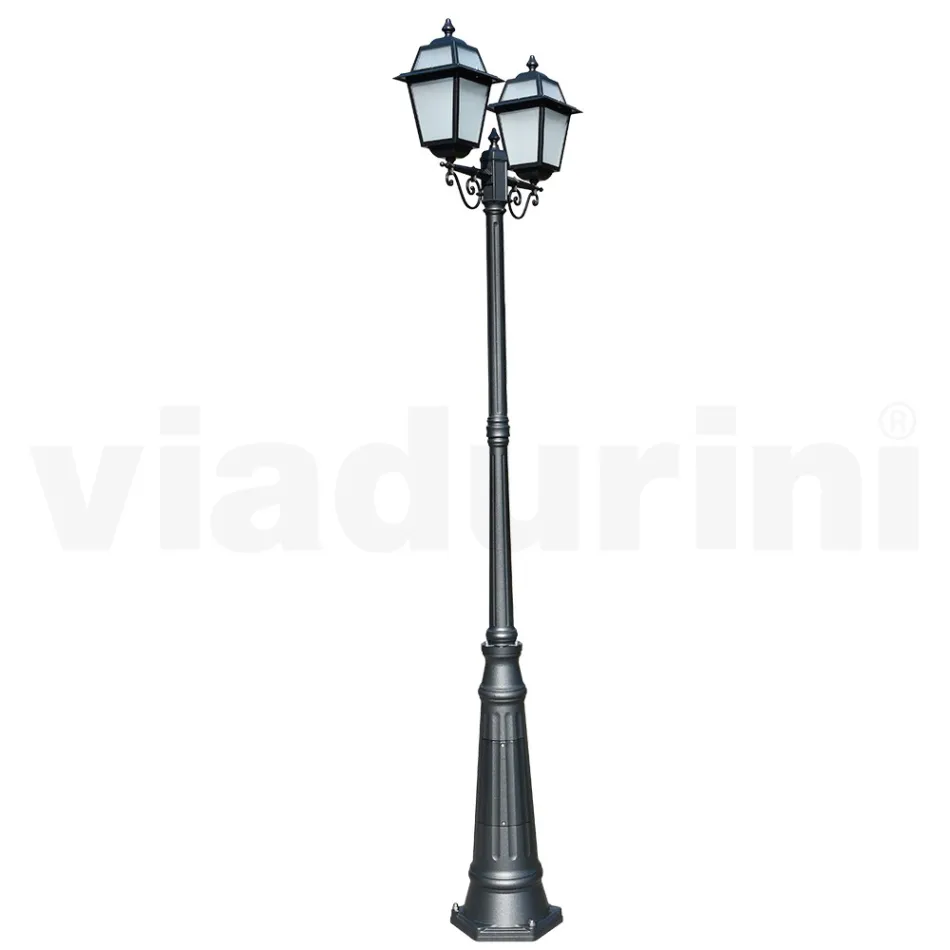 Garden lamppost 249 cm high in Anthracite Aluminium and Sandblasted Glass - Elric Viadurini
