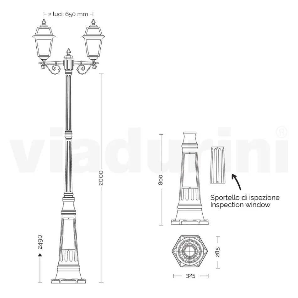 Garden lamppost 249 cm high in Anthracite Aluminium and Sandblasted Glass - Elric Viadurini