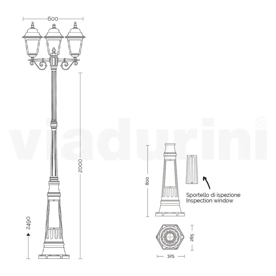 249 cm tall street lamp in Anthracite Glass and Aluminium Made in Italy - Scintilla Viadurini
