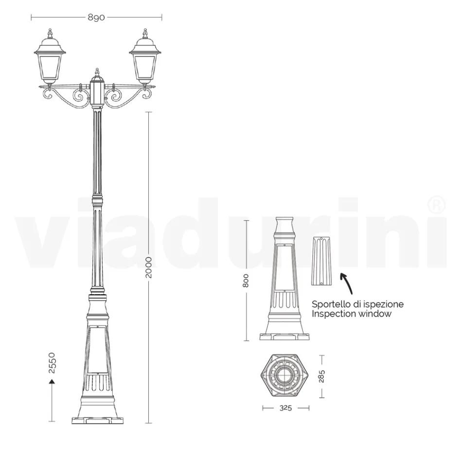 255 cm high street lamp in Anthracite Glass and Aluminium Made in Italy - Scintilla Viadurini