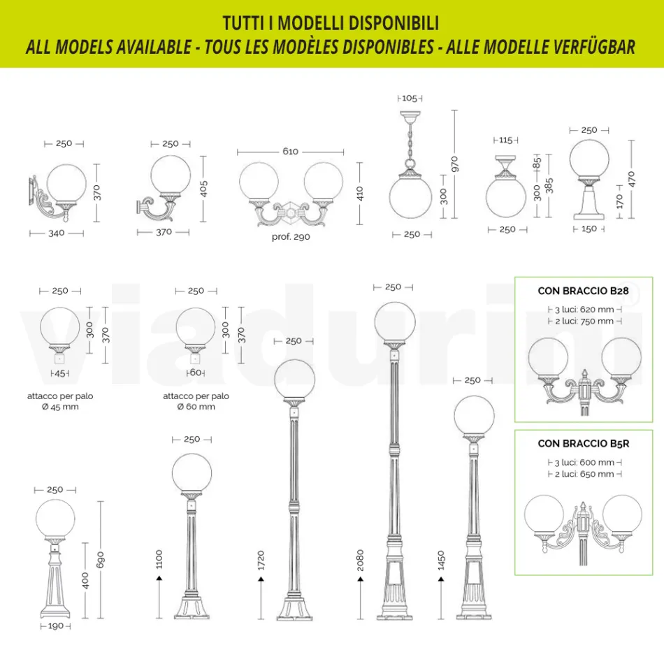270 cm high street lamp in black acrylic and aluminium Made in Italy - Trovanero Viadurini