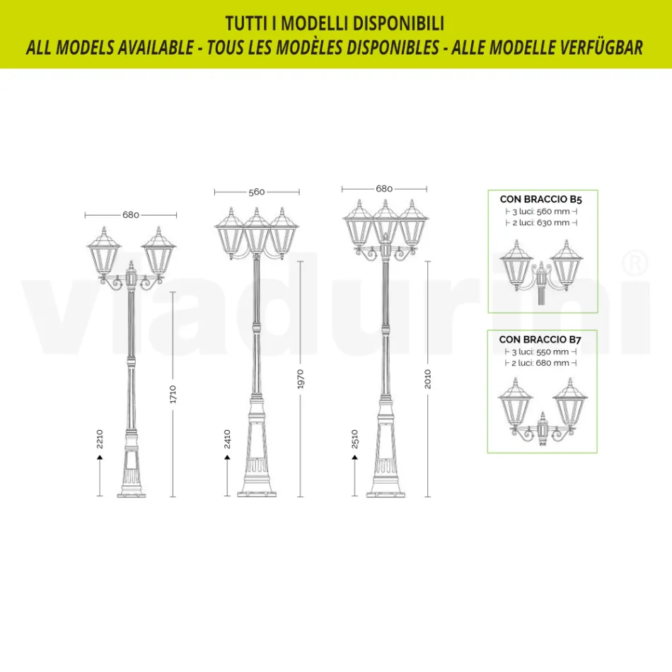 79 cm tall garden lamp in glass and 5 aluminium finishes - Pinako Viadurini