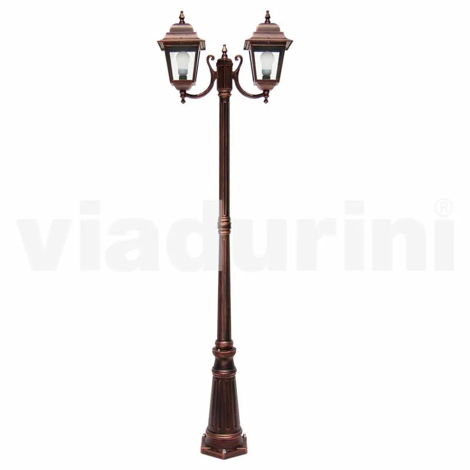 Two-light aluminium street lamp made in Italy, Aquilina Viadurini