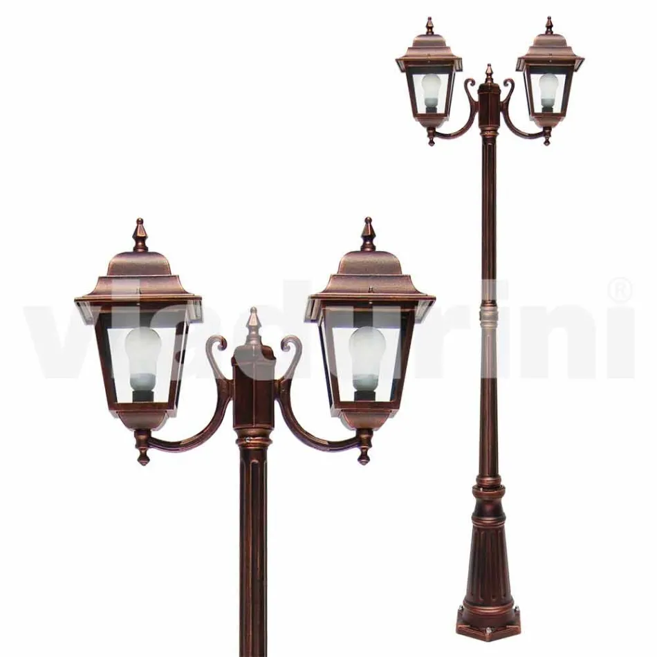 Two-light aluminium street lamp made in Italy, Aquilina Viadurini