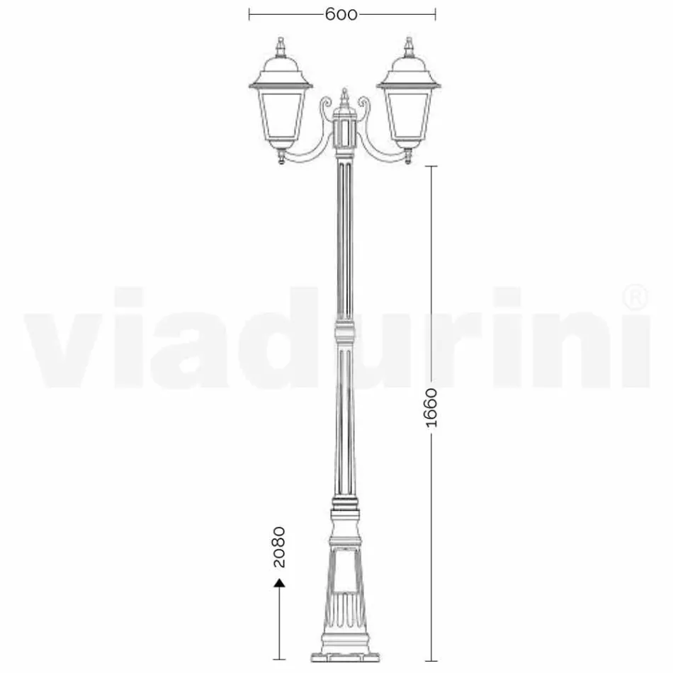 Two-light aluminium street lamp made in Italy, Aquilina Viadurini
