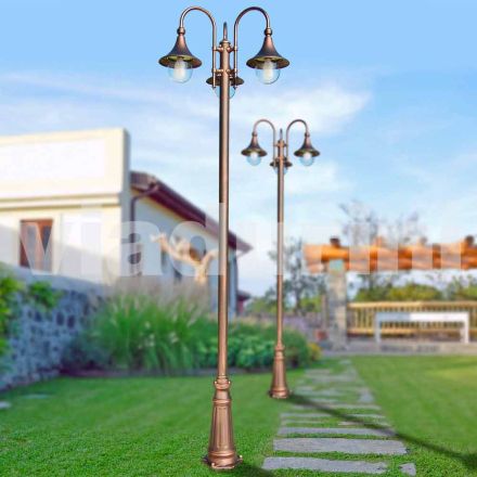 Outdoor three-light aluminium street lamp made in Italy, Anusca Viadurini