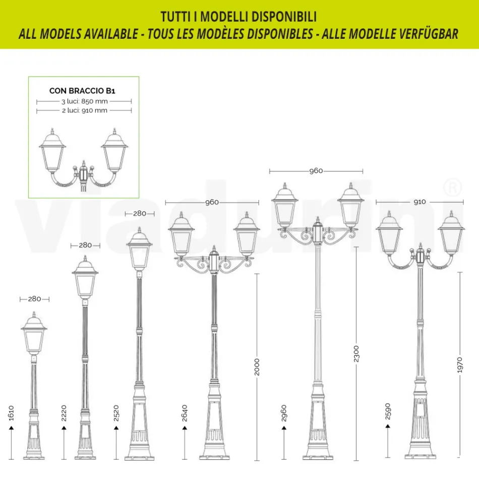 161 cm tall outdoor lamp in glass and die-cast aluminium - Alchemist Viadurini