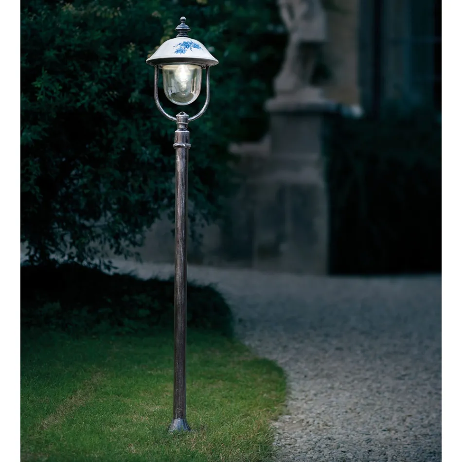 Outdoor Lamppost in Hand Painted Aluminium with Flowers Decoration - Bari Viadurini