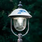 Outdoor Lamppost in Hand Painted Aluminium with Flowers Decoration - Bari Viadurini