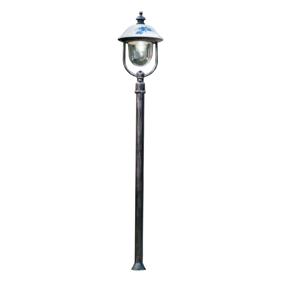 Outdoor Lamppost in Hand Painted Aluminium with Flowers Decoration - Bari Viadurini