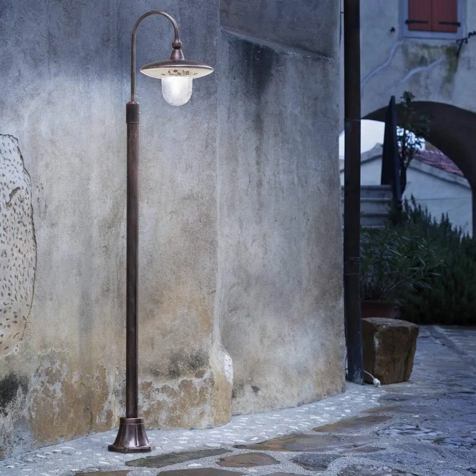 Outdoor Lamppost in Black Aluminium and Hand Painted Flowers - Latina Viadurini