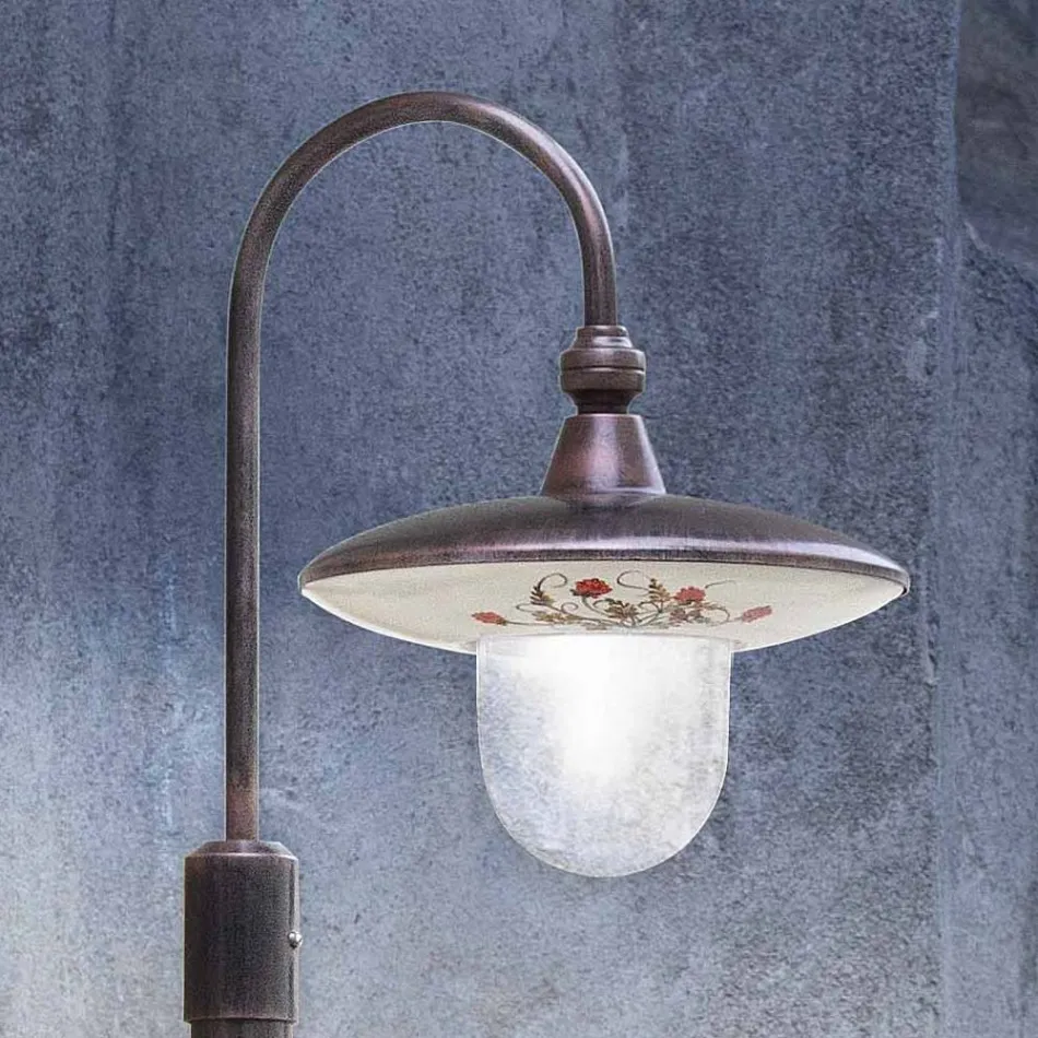 Outdoor Lamppost in Black Aluminium and Hand Painted Flowers - Latina Viadurini
