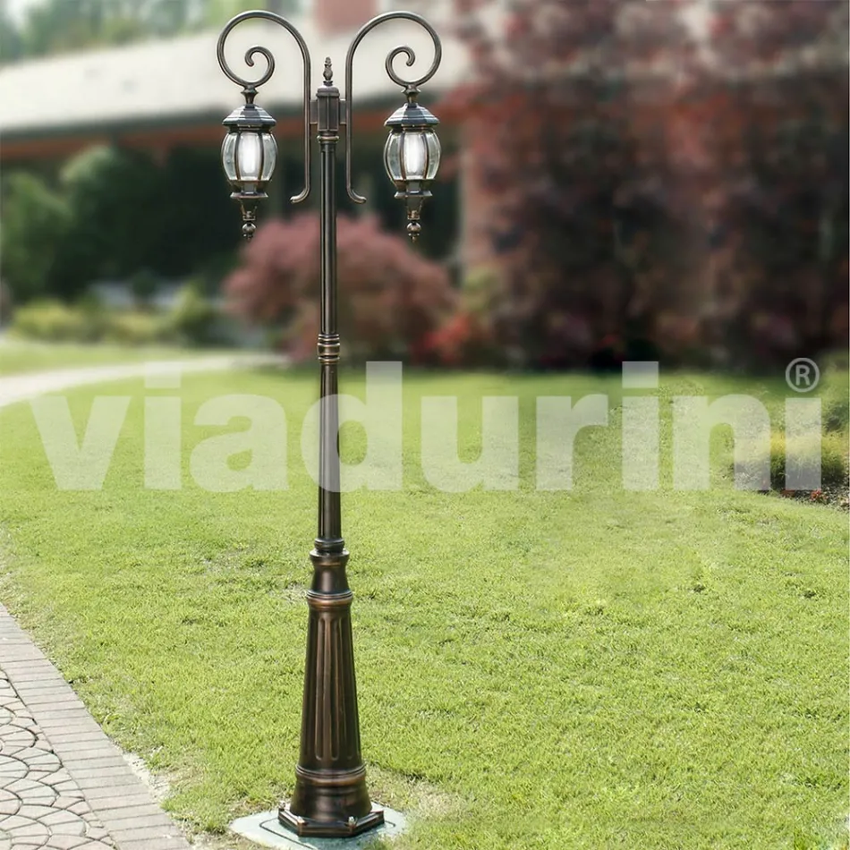 Garden lamppost with 2 lights in die-cast aluminium made in Italy, Anika Viadurini