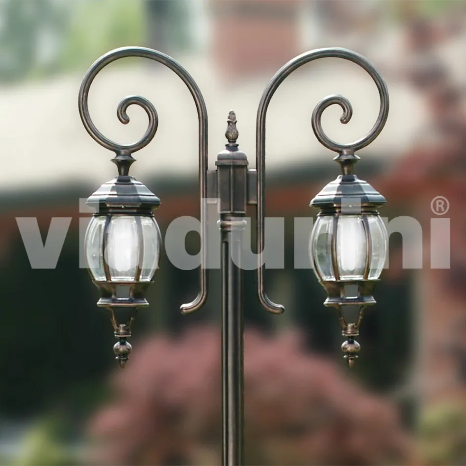 Garden lamppost with 2 lights in die-cast aluminium made in Italy, Anika Viadurini