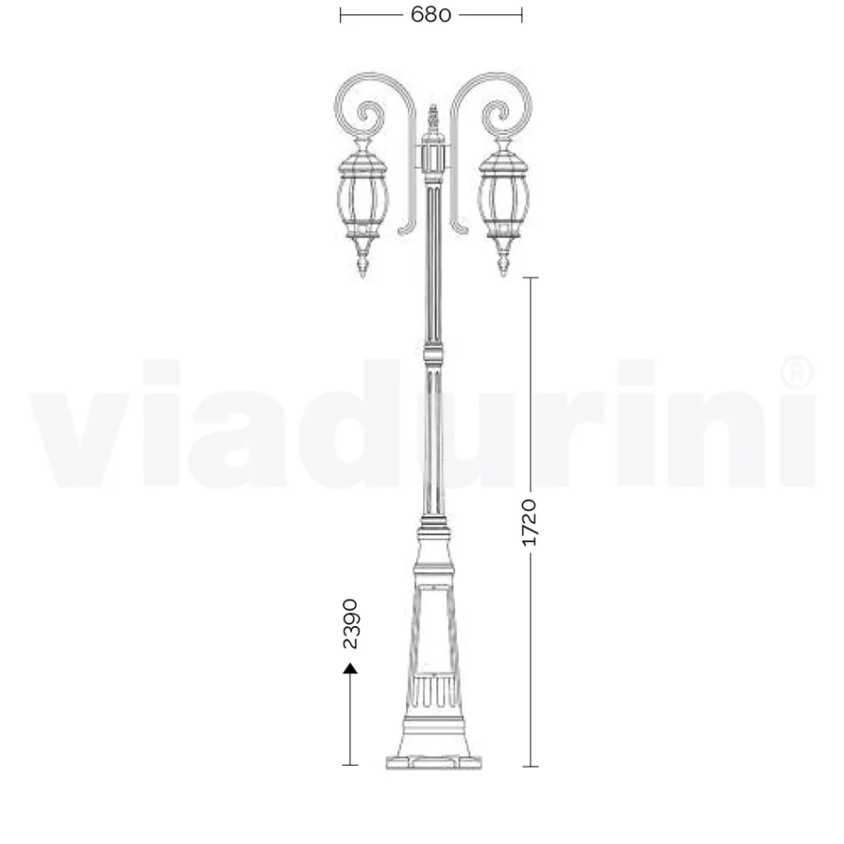 Garden lamppost with 2 lights in die-cast aluminium made in Italy, Anika Viadurini
