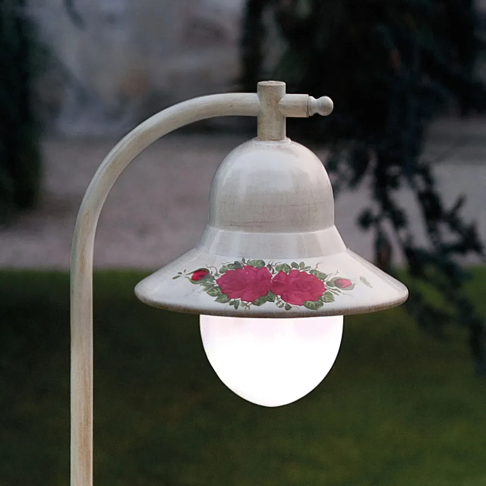 Outdoor Street Lamp White Aluminium and Hand Painted Flowers Decor - Imperia Viadurini