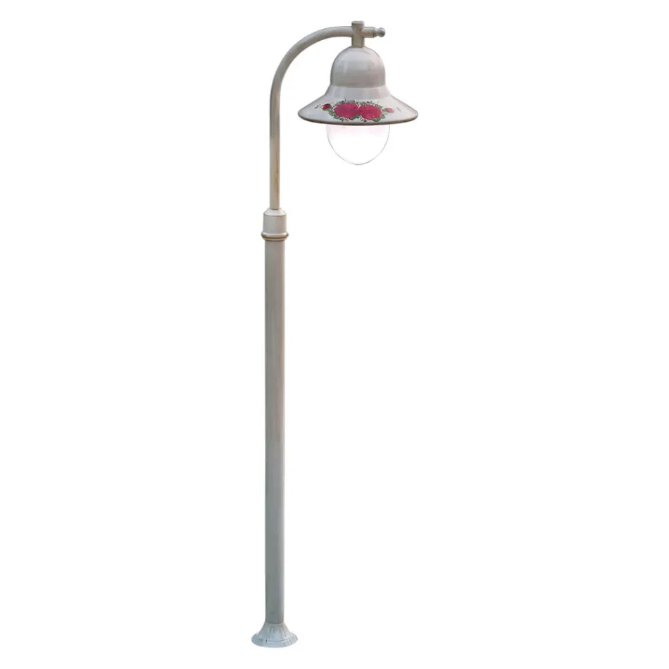 Outdoor White Aluminium Lamppost and Hand Painted Flowers Decor - Imperia Viadurini