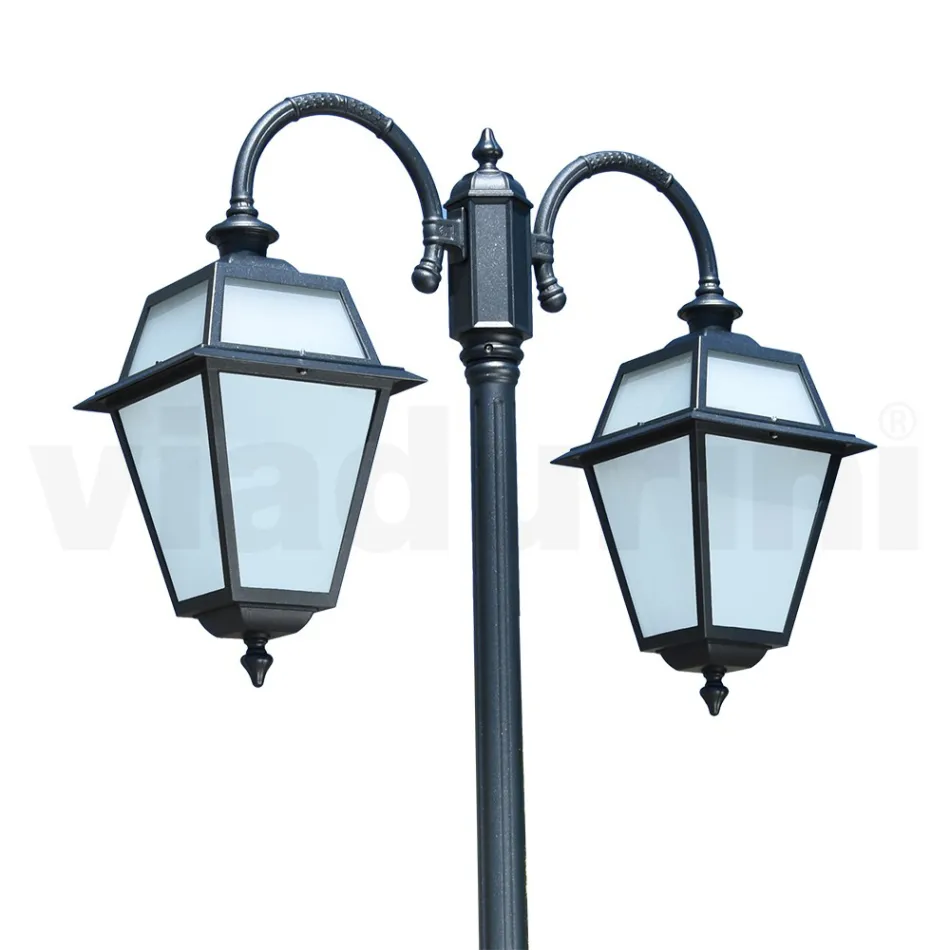 Garden Lamp with 2 Lights in Aluminium and Glass Made in Italy - Vivian Viadurini