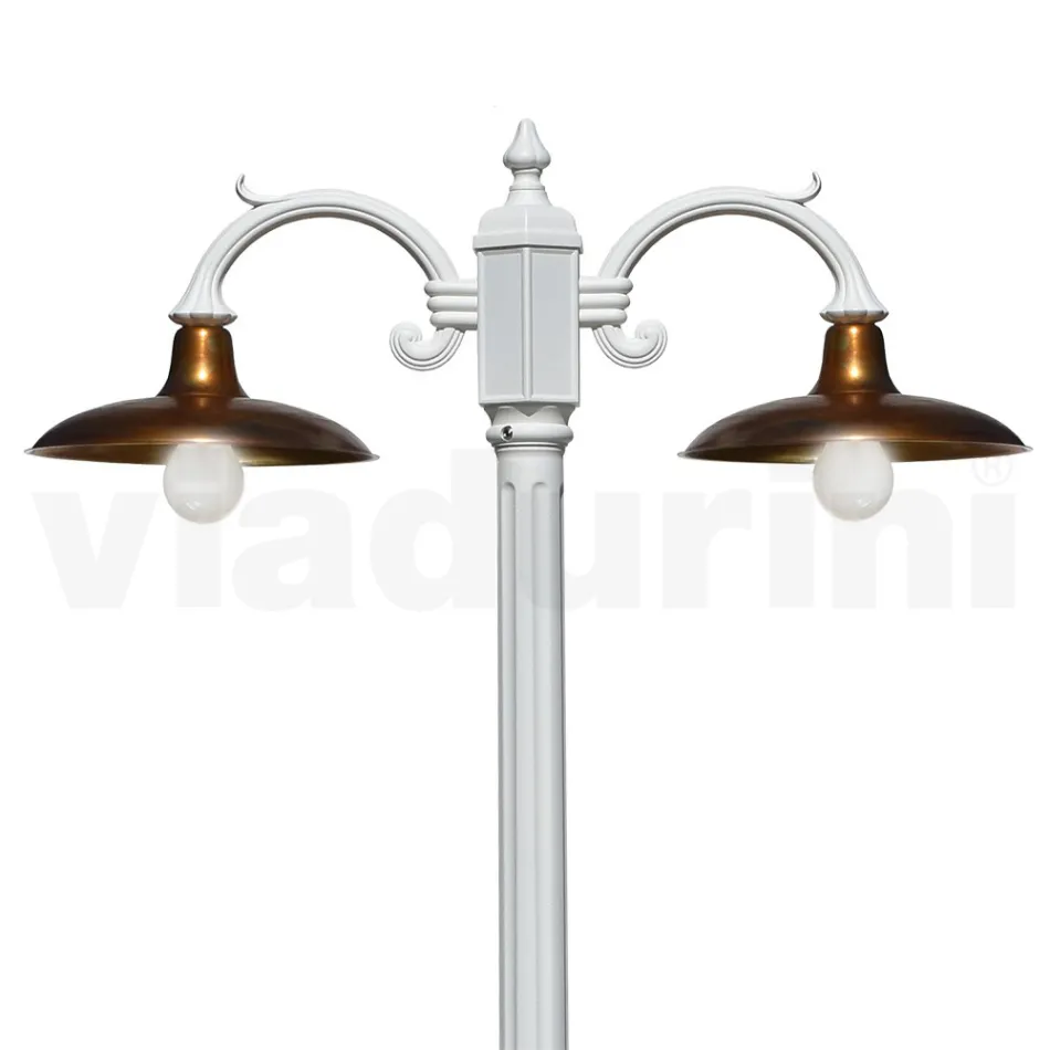 Vintage Style Street Lamp 2 Lights in Aluminium and Brass Made in Italy - Adela Viadurini