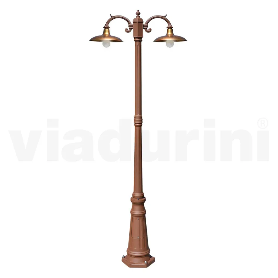 Vintage Style Street Lamp 2 Lights in Aluminium and Brass Made in Italy - Adela Viadurini