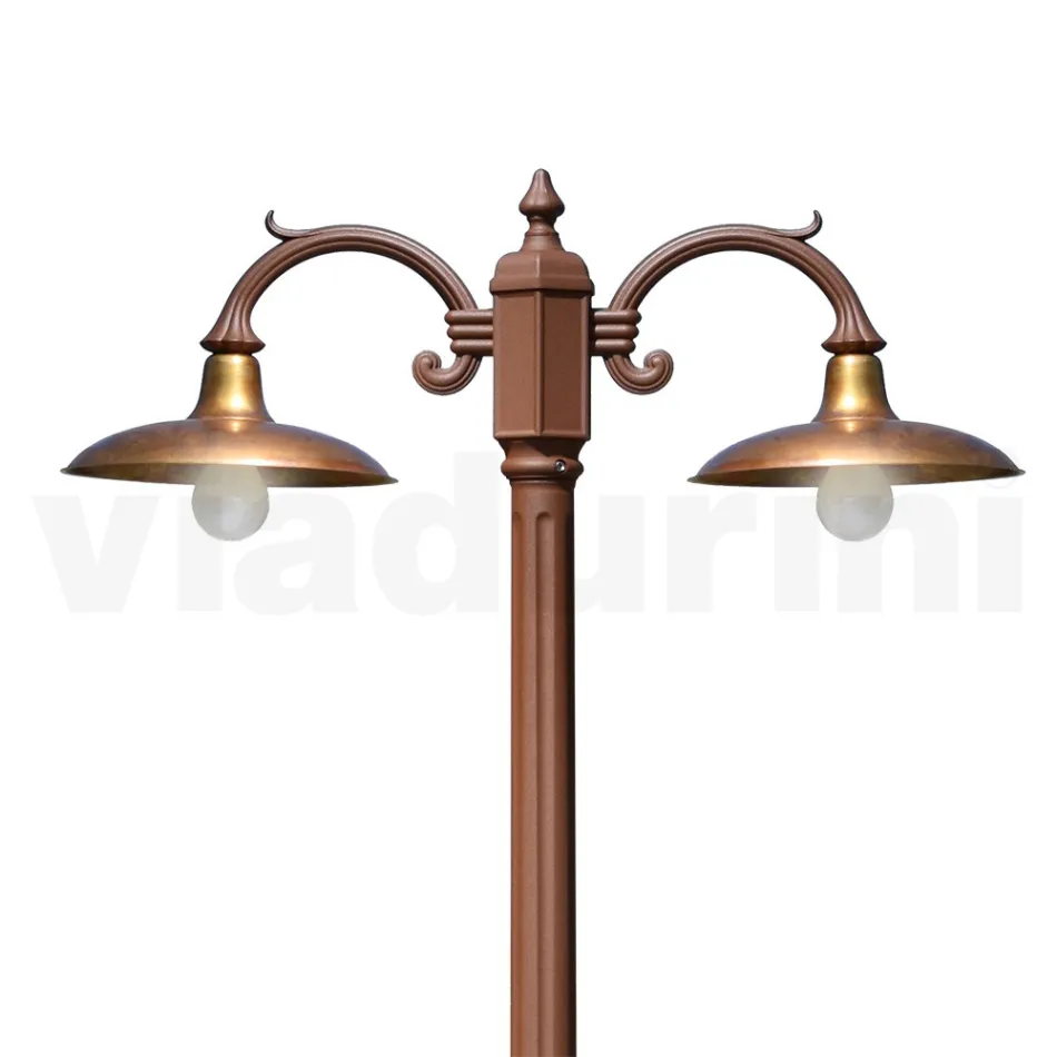 Vintage Style Street Lamp 2 Lights in Aluminium and Brass Made in Italy - Adela Viadurini