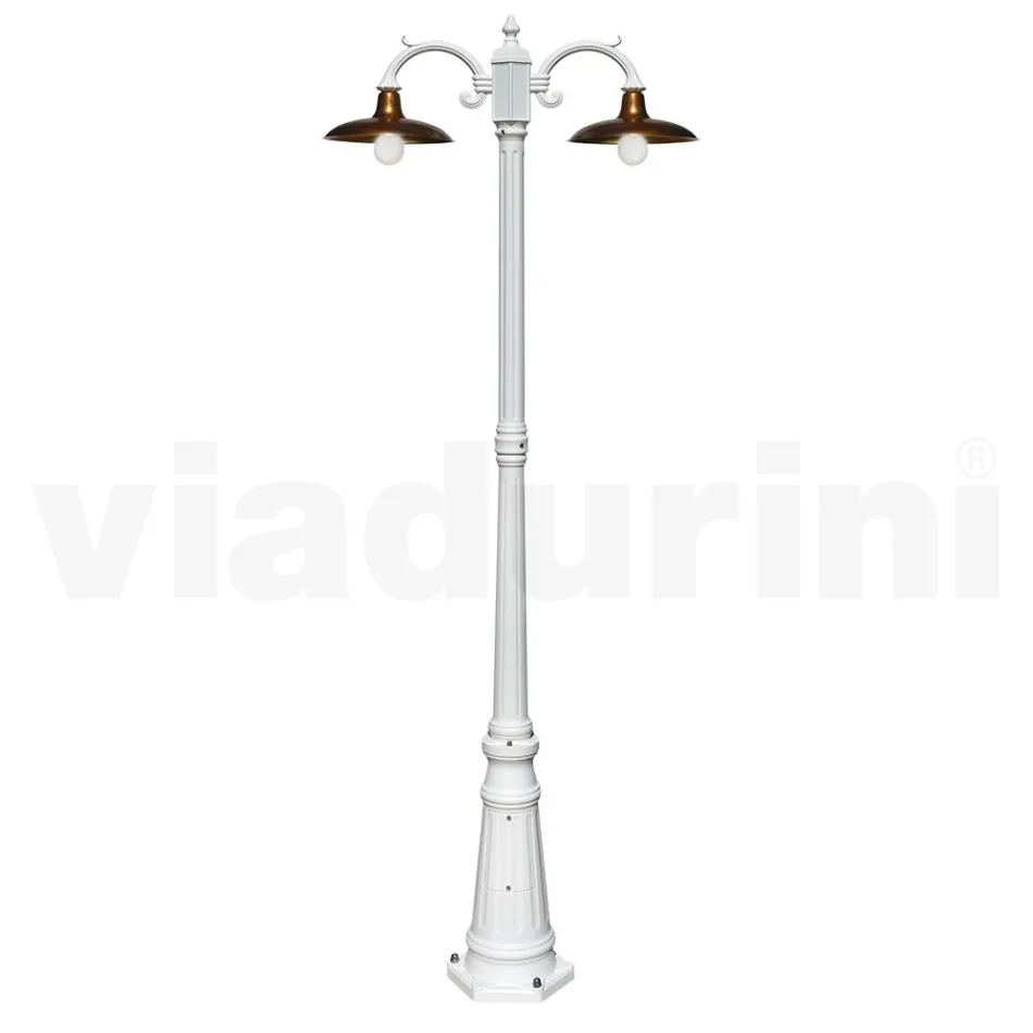 Vintage Style Street Lamp 2 Lights in Aluminium and Brass Made in Italy - Adela Viadurini