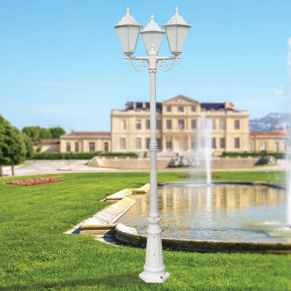 Vintage Style Street Lamp 3 Lights in Aluminium and Glass Made in Italy - Terella Viadurini