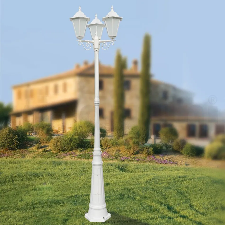 Vintage Style Street Lamp 3 Lights in Aluminium and Glass Made in Italy - Terella Viadurini