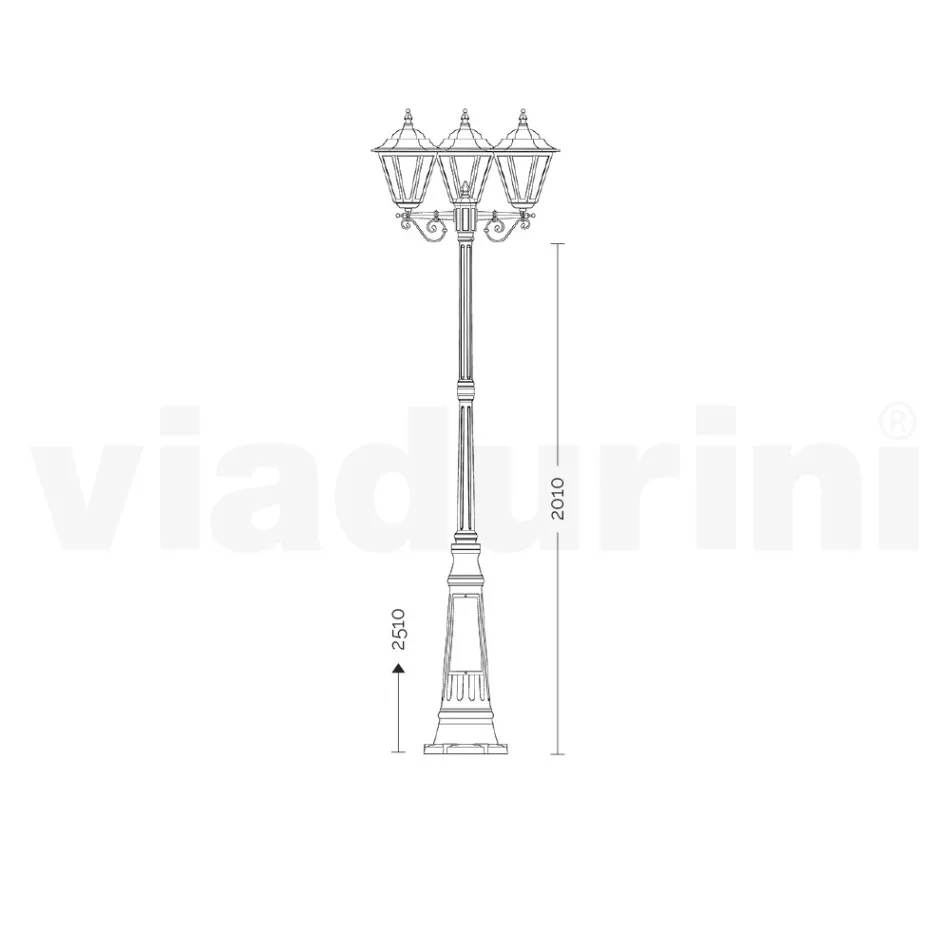 Vintage Style Street Lamp 3 Lights in Aluminium and Glass Made in Italy - Terella Viadurini
